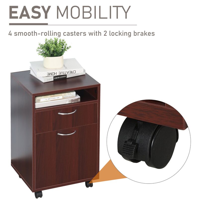 Mobile File Cabinet Organizer with Drawer and Cabinet, Printer Stand with Castors, Brown image number 6