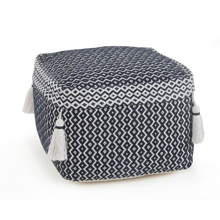 Hivvago 18 Inch Blue Cotton Geometric Pouf Ottoman