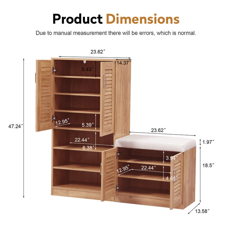 Multi functional Shoe Storage Cabinet with Bench & 7+3 Storage compartment, Adjustable layer board , Shoe Bench with Cushion for Entryway, Freestanding Shoe Rack for Mudroom, Hallway,oak image number 8