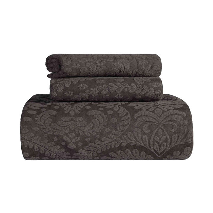 3-Piece Cotton Blend Bedspread Set with Jacquard Floral Design