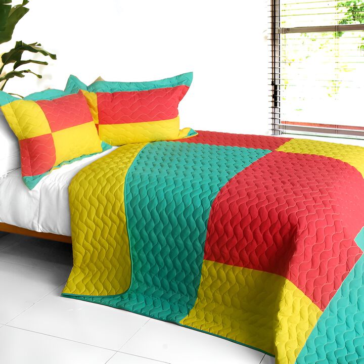 3 Piece Vermicelli Quilted Patchwork Quilt Set Waiting for Amore Collection