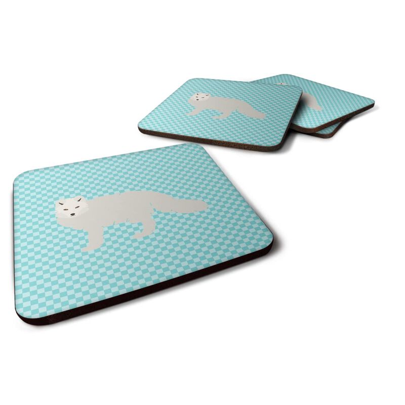 Caroline's Treasures White Arctic Fox Blue Check Decorative coasters, 3.5, Multicolor