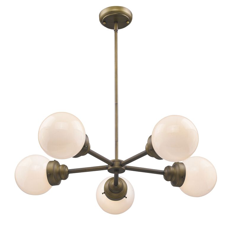 Hivvago Bronze Five Light Metal Dimmable Chandelier With White Shades