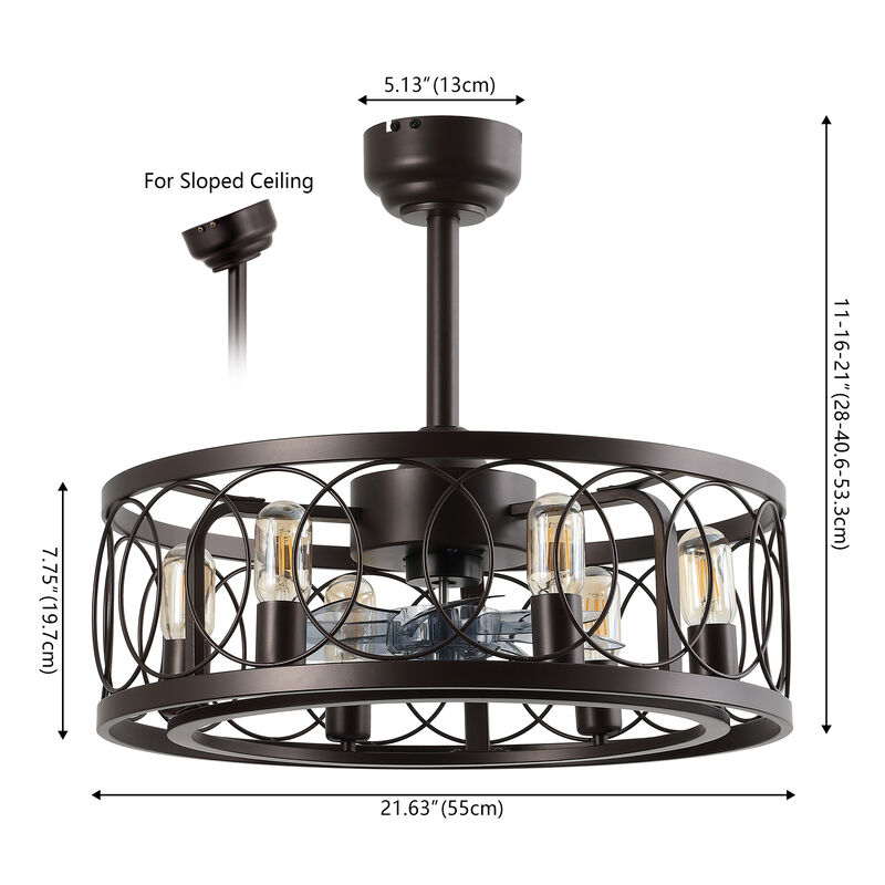 Celeste 6-Light Industrial Farmhouse 6-Speed Metal Mobile-App Remote-Controlled Caged LED Ceiling Fan