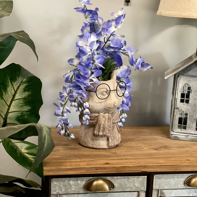 Bespectacled Fox Cement Vase 8.25in &ndash; Cute Fox Planter, Animal Flower Pot, Gift image number 6
