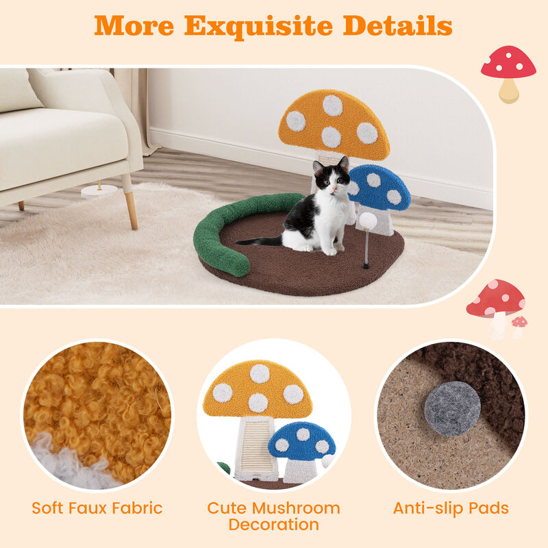 Mushroom Cat Bed Cat Claw Scratcher with Wide Bed and Sisal Scratch Panel