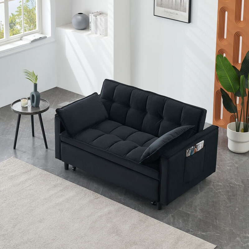 Merax Modern Velvet Convertible Sofa Bed Loveseat with Pillows & Pockets image number 2