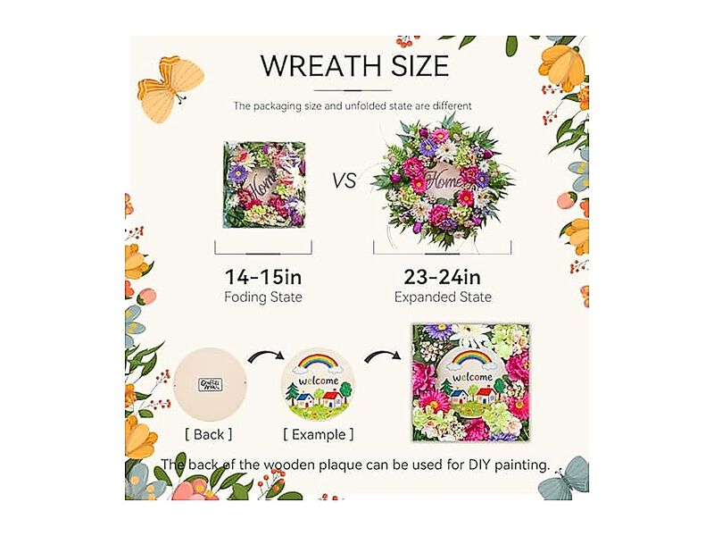 Spring Wreaths Front Door 24 Inch Summer DIY Wood Sign Artificial Hydrangea image number 2