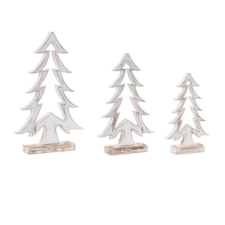 Wooden Pine Tree Outline Set of 3 for Christmas Accent or Seasonal Decor