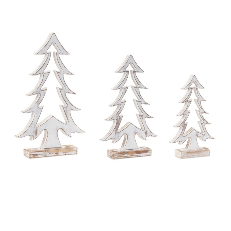 Wooden Pine Tree Outline Set of 3 for Christmas Accent or Seasonal Decor