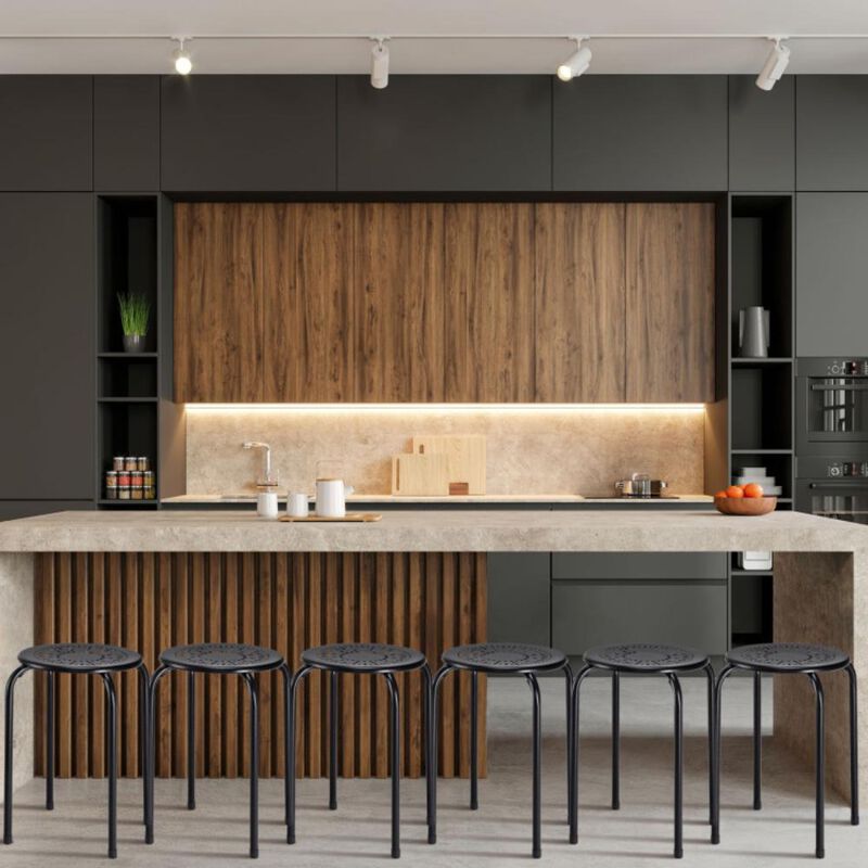 Hivvago Set of 6 Stackable Multifunctional Daisy Design Backless Round Metal Stool Set