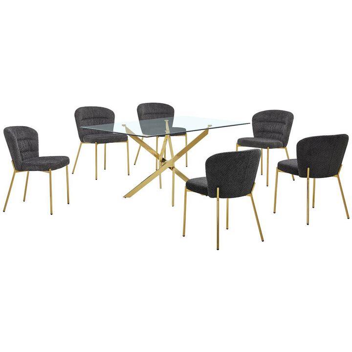 Best Quality Furniture Rectangle Tempered Glass Dining Table With 6 Dark Grey Side Chairs