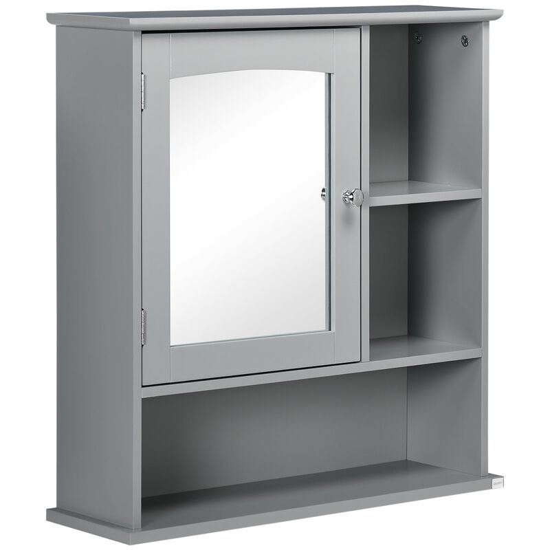 Wall-Mounted Bathroom Mirror Cabinet Organizer with Storage, Adjustable Shelf, and Magnetic Door Design, Grey