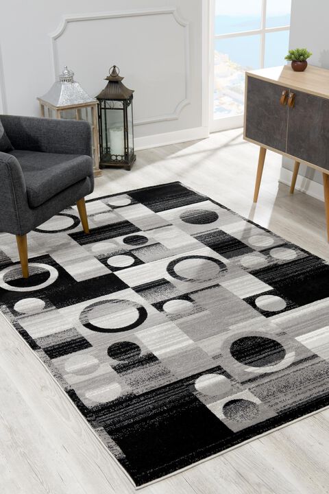 Montage Modern Geometric Checkered Black Grey Indoor Area Rug