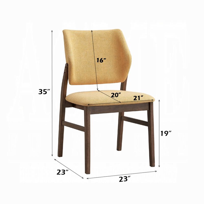 Nory Dining Side Chair Set of 2, Yellow Linen Cushioned, Walnut Brown