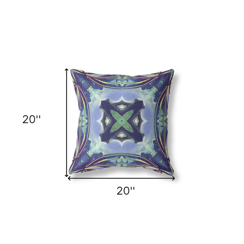 Homezia 20" X 20" Peacock Blue Light Blue Geometric Zippered Suede Throw Pillow