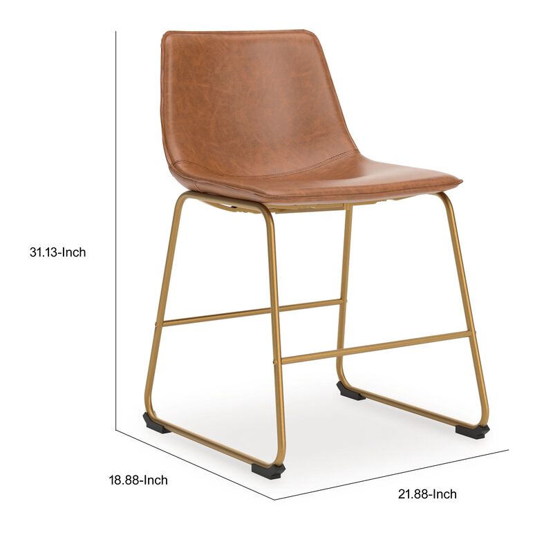 Cia Dining Side Chair Set of 2, Brown Faux Leather, Metal Frame Gold image number 7