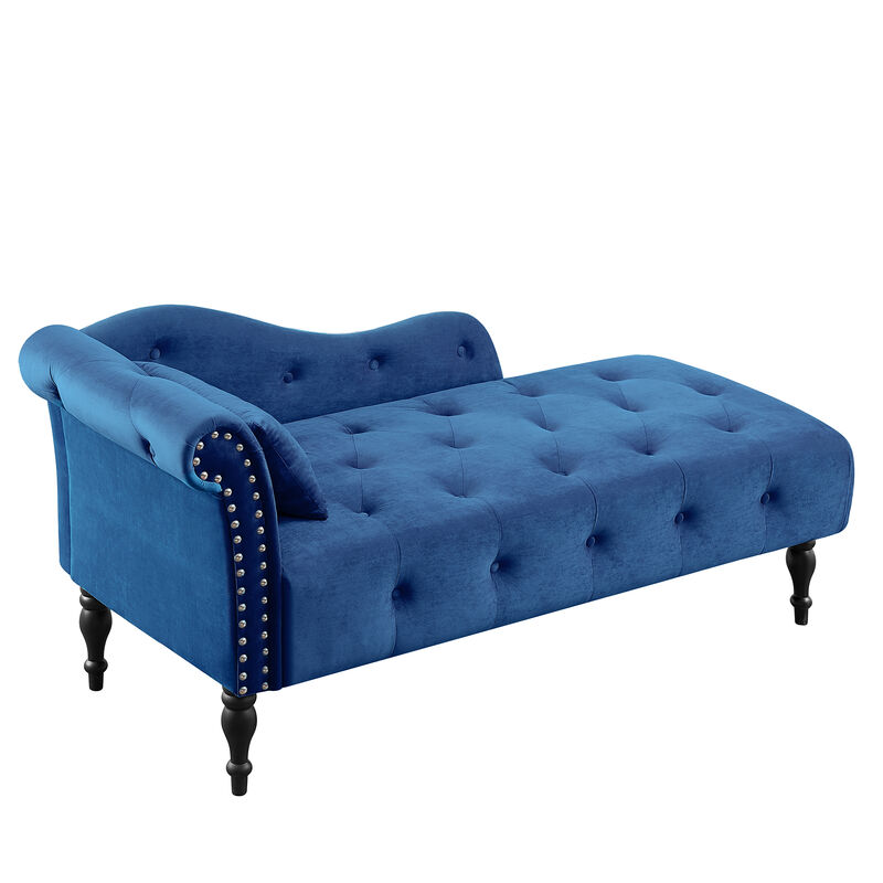 Merax Velvet Chaise Lounge Buttons Tufted Nailhead Trimmed Solid Wood Legs image number 1