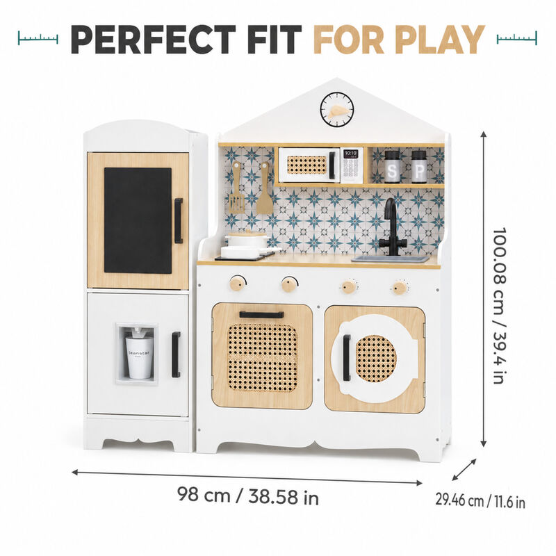 Teamson Kids Large Wooden Play Kitchen Set, White and Natural, Pretend Play kitchen, Fridge with Pretend Ice Dispenser with 11 Accessories, Little Chef Morocco image number 6