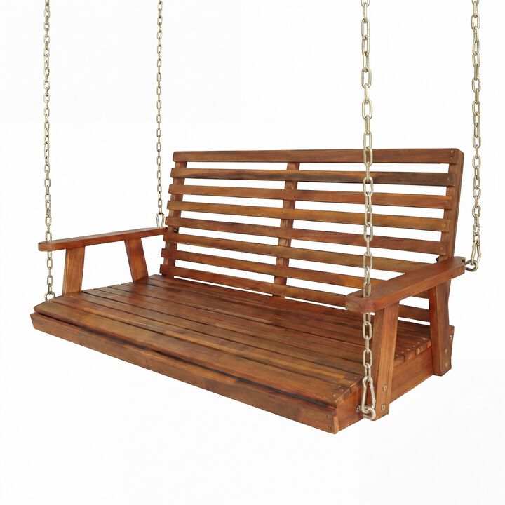 Natura Coastal Farmhouse Slate-Back Acacia Wood Outdoor Porch Swing