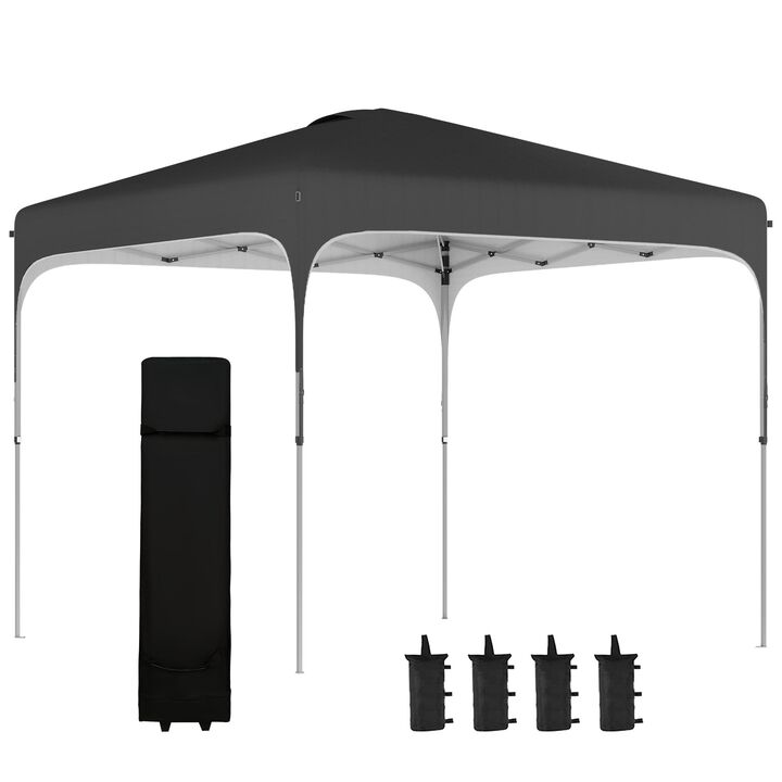 8' x 8' Pop Up Canopy with Adjustable Height, Foldable Gazebo Tent with Carry Bag with Wheels and 4 Leg Weight Bags for Garden, Black
