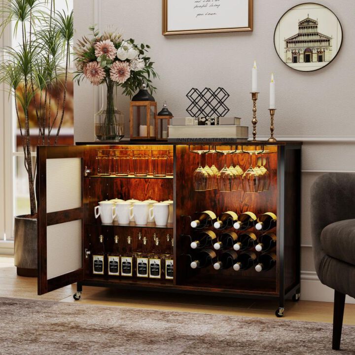 Hivvago Wine Bar Cabinet with LED Light and Adjustable Shelves