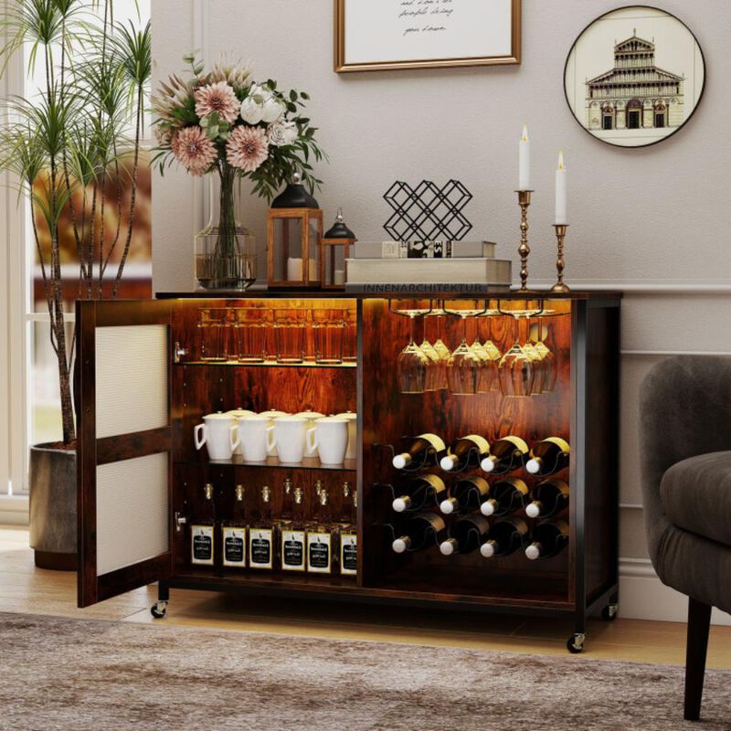 Hivvago Wine Bar Cabinet with LED Light and Adjustable Shelves