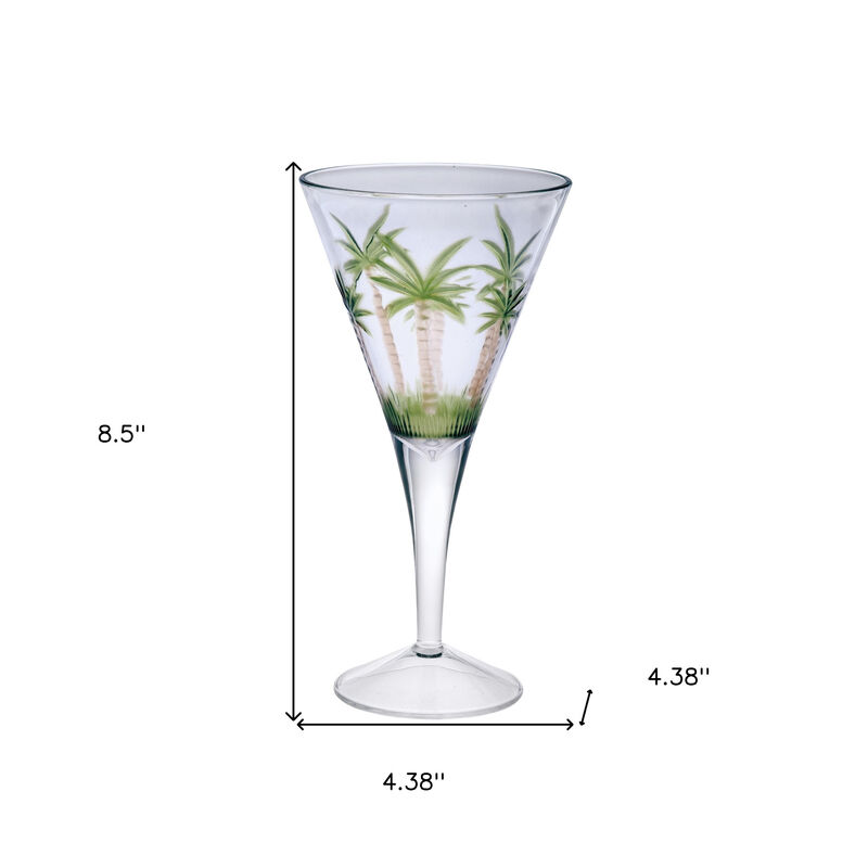 HomeRoots Set of Four Clear and Green Palm Tree Acrylic Stemmed All Purpose Wine Glasses image number 4