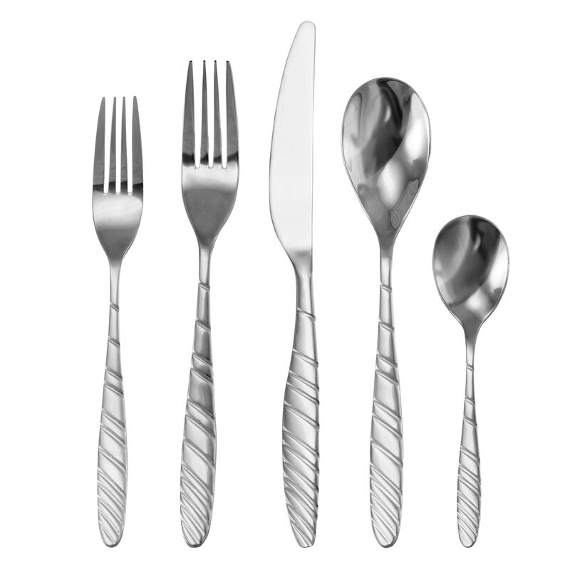 MegaChef La Vague 20 Piece Flatware Utensil Set, Stainless Steel Silverware Metal Service for 4 in Silver