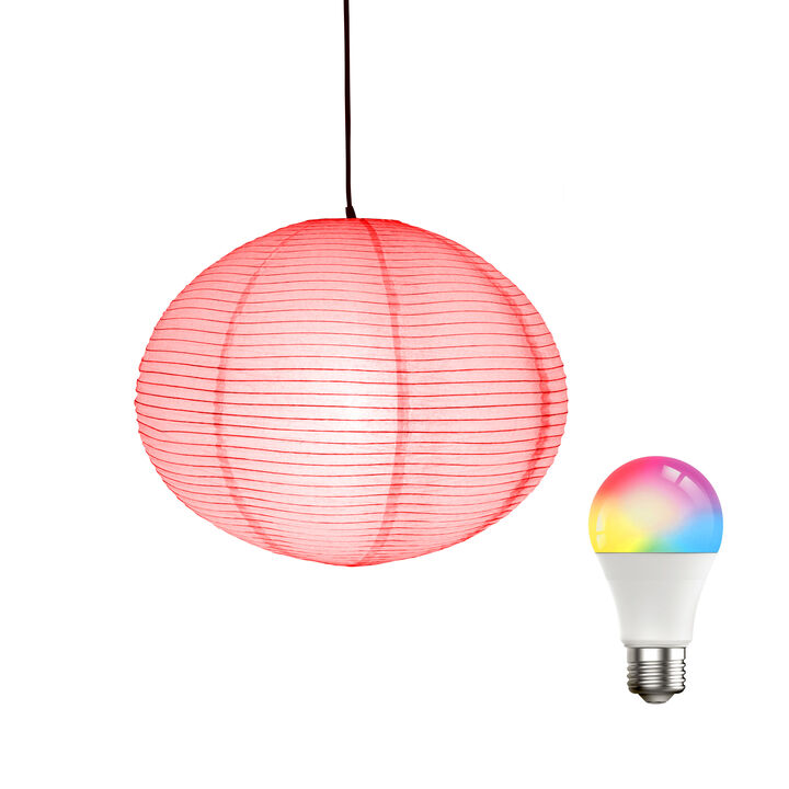 Brightech Jupiter LED Pendant Light with RGB Color-Changing Bulb - Japanese Zen Design Rice Paper Shade - Modern Plug-In Lamp for Ambient Home Office, Nursery, Tech-Friendly with 20ft Cord