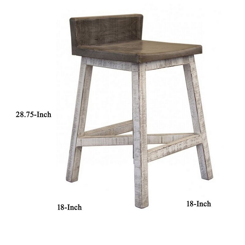 Suga 24 Inch Counter Height Stools, Set of 2, Farmhouse, Solid Pine Wood, Ivory, Gray - Benzara