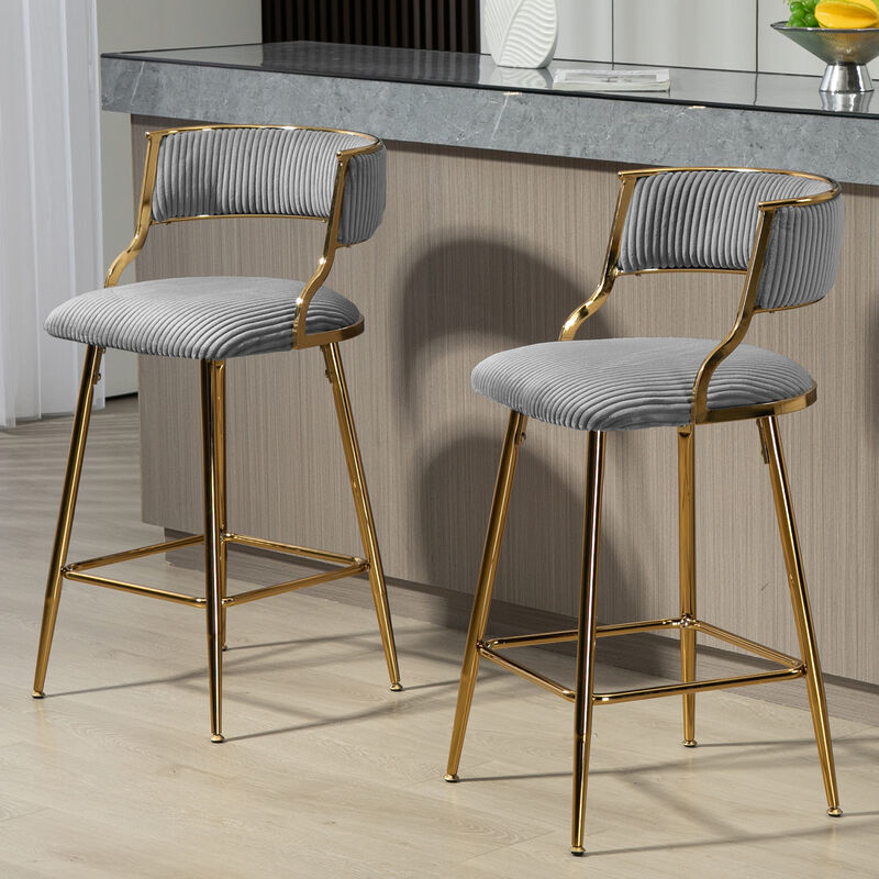 Streamdale Corduroy Counter Bar Stools (Grey), Set of 2 image number 4