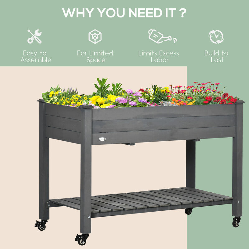 Hivvago 47" Wooden Raised Garden Bed with Shelf and Lockable Wheels image number 6