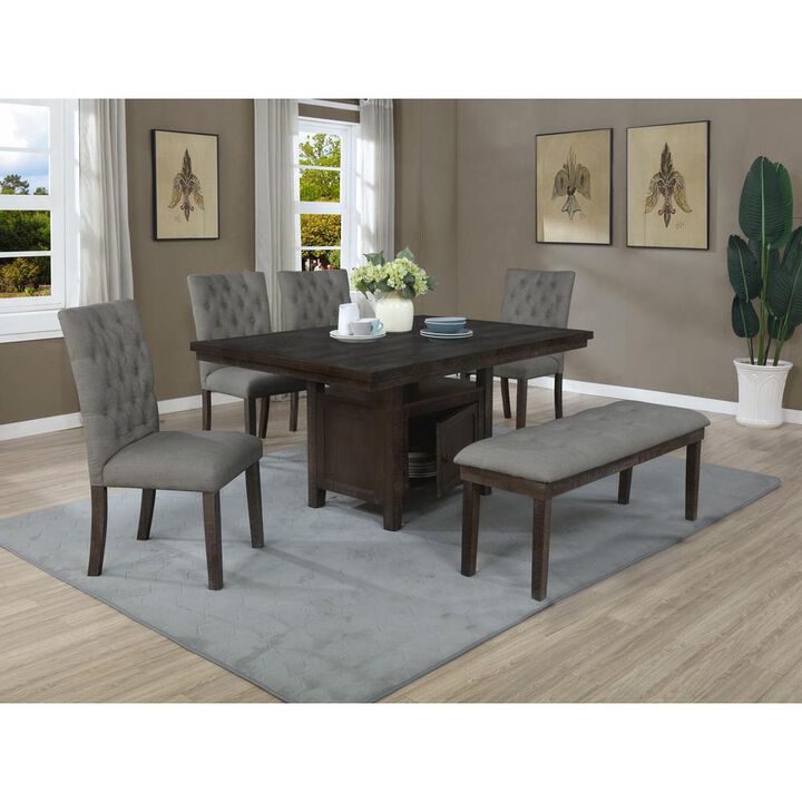 Best Quality Furniture Classic Dining Table w/Storage in Rustic Dark Oak Finish