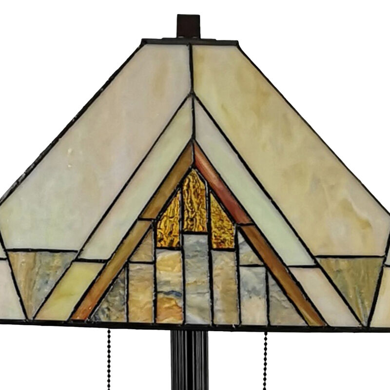 Hivvago 62" Brown Two Light Beige And Brown Geometric Stained Glass Floor Lamp