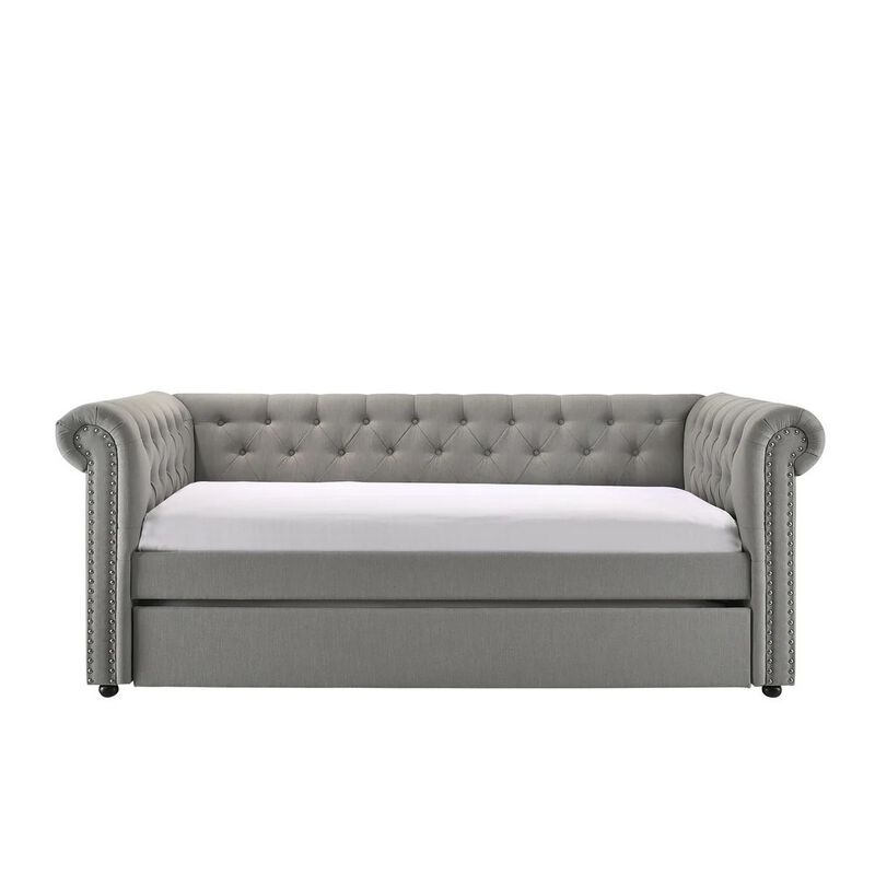 Loe Daybed w Pull Out Trundle, Chesterfield Dove Gray Upholstery image number 2