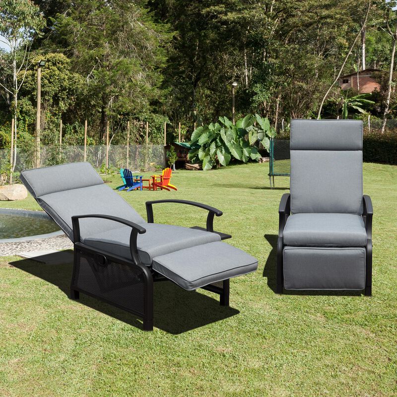 Mondawe Adjustable Patio Recliner Chair Metal Outdoor Lounge Chair with Flip Table Push Back, Adjustable Angle, With Removable Cushions