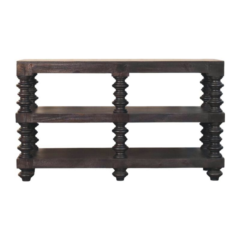 Artisan Furniture Solid Wood Spindle Shelf Console in Carbon Ash