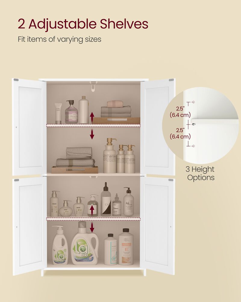 White Freestanding Floor Cabinet with Adjustable Shelves and Doors image number 5