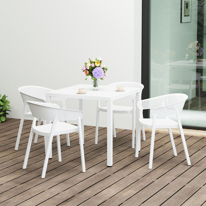 WestinTrends 5-Piece Outdoor Metal Frame Square Dining Table Patio Set with Stackable Patio Dining Chairs