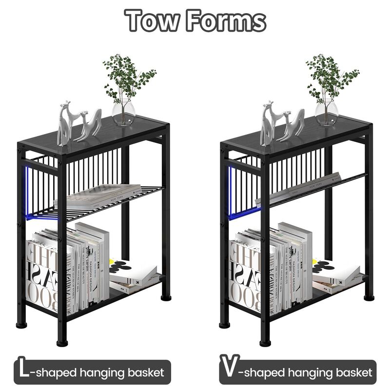 Lifenite Side Table for Small Spaces, Set of 2 Narrow End Table with Magazine Holder, 2 in 1 Design Slim Side Table, Skinny Nigh