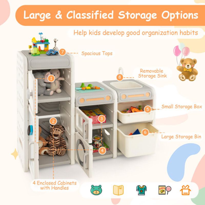 Hivvago Multipurpose Toy Chest and Bookshelf with Magnetic Whiteboard-Gray