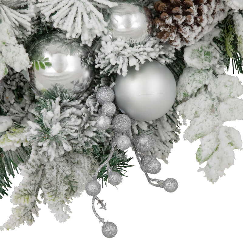 Glitter and Frosted Foliage Artificial Christmas Wreath with Bow  30-Inch  Unlit