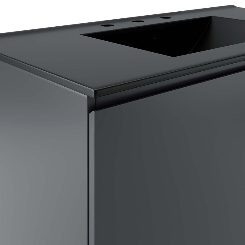 Modway Bryn 36" Modern Wood/Ceramic Wall-Mount Bathroom Vanity in Gray/Black image number 6