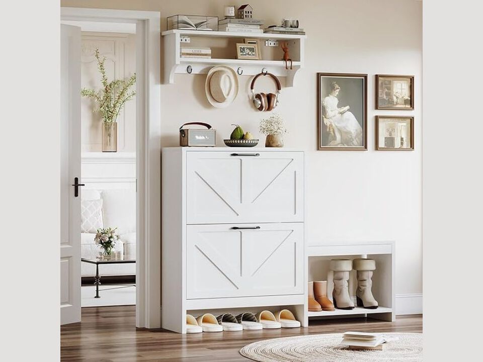 Entryway Shoe Storage Cabinet Flip Drawer Adjustable Shelves