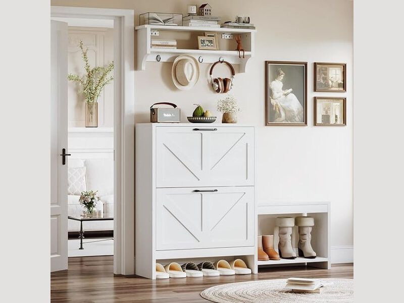 Entryway Shoe Storage Cabinet Flip Drawer Adjustable Shelves image number 1
