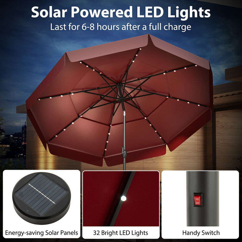 3-Tier Solar LED Outdoor Umbrella &ndash; Breathable Top with Air Circulation