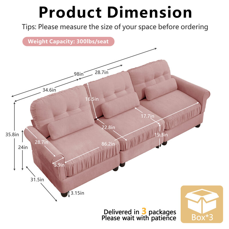 Juspep Mid Century Modern Chenille 3‑Seater Modular Sofa image number 9