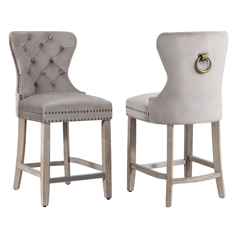 WestinTrends 24" Tufted Velvet Counter Stool (Set of 2)