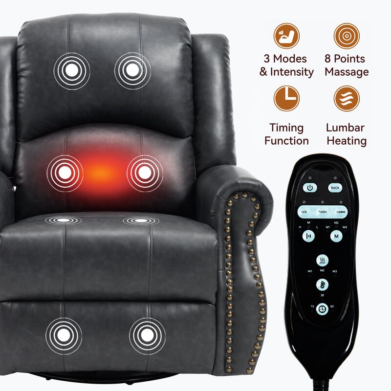 Faux Leather Recliner Chair Rocker Swivel Chair Manual Recliner with Heat & Massage image number 5